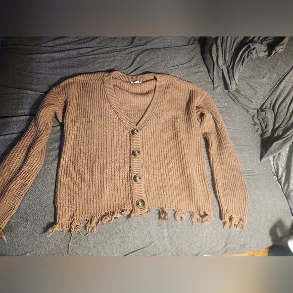 Maurices Sweaters - Maurices Brown Frayed Hem Cardigan
